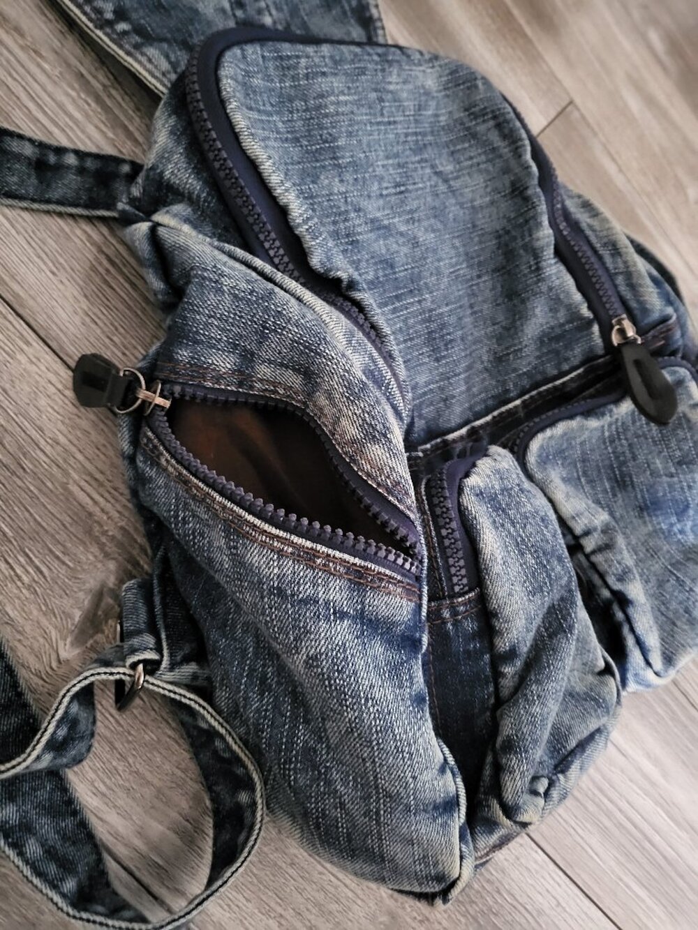 Acid Wash Denim Mini Backpack Rucksack - Picture 8 of 16